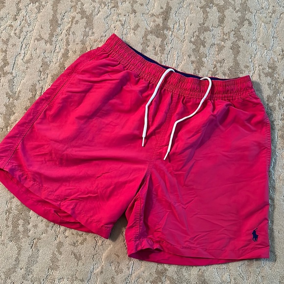 Polo RL men’s swim trunks, hot pink on Medium, 6” inseam, lined